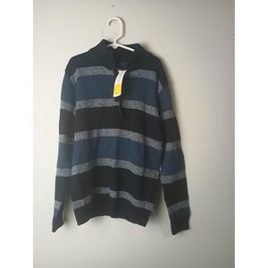 Commerce Boys Night Blue Striped Quarter Zip Mock Neck Sweater Size 10 NWT